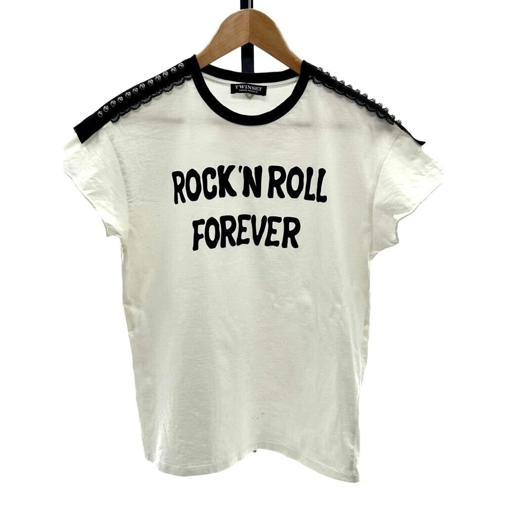TWINSET Simona Barbieri Rock Graphic Embellished S T-Shirt MSRP $309